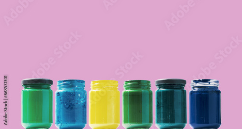 Set of acrylic paint color jars