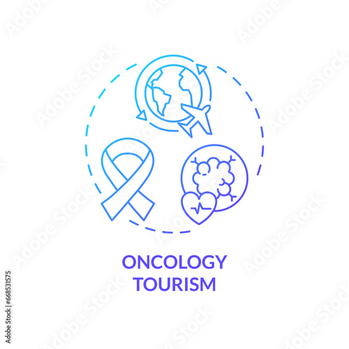 2D gradient oncology tourism icon, simple isolated vector, medical tourism thin line illustration.