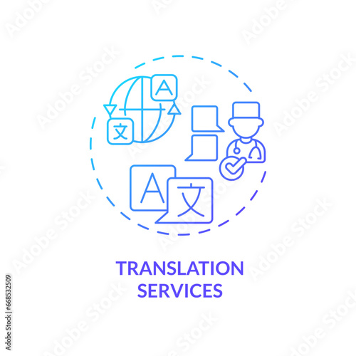 2D gradient translation services icon, simple isolated vector, medical tourism thin line illustration.