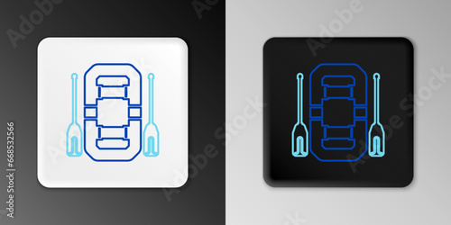 Line Rafting boat icon isolated on grey background. Inflatable boat with oars. Water sports, extreme sports, holiday, vacation, team building. Colorful outline concept. Vector