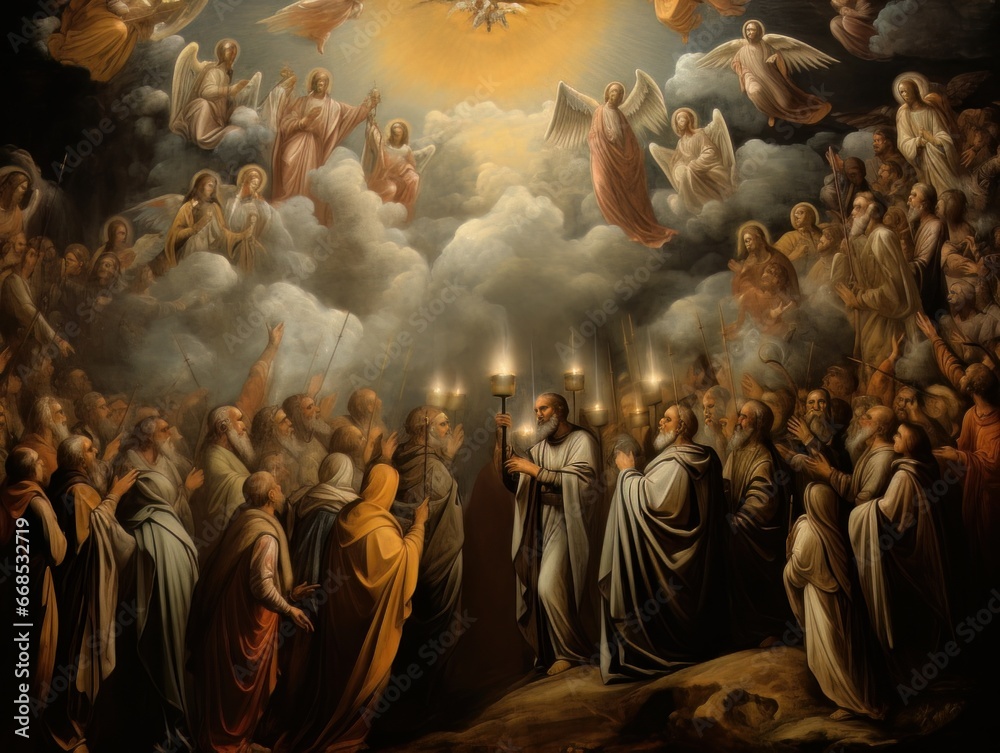 All Saints Day, the souls of the dead return home, oil illustration AI All Saints Day, the souls of the dead return home, oil illustration AI