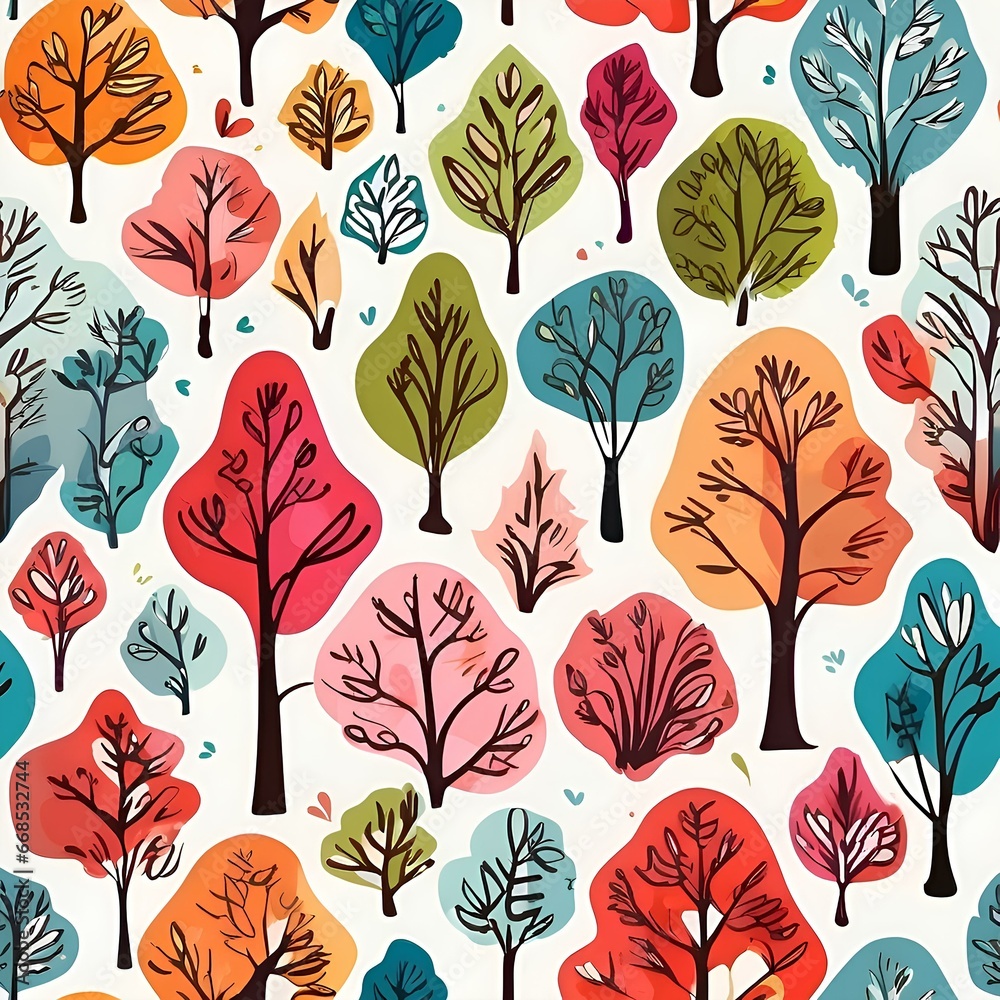 Seamless pattern of colorful vegetations and greens. Cartoon style. Repeatable image background. Generative AI.