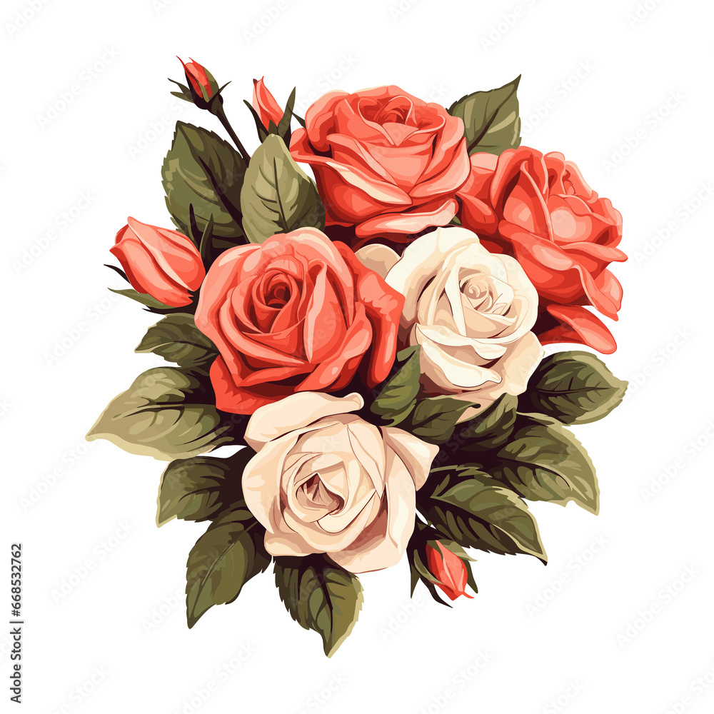 Beautiful rose illustration bouquet sticker - obrazy, fototapety, plakaty 