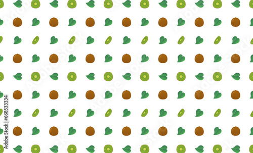 Fototapeta Naklejka Na Ścianę i Meble -  Kiwi whole, leaf and slice seamless pattern.Beautiful vector seamless pattern with whole Kiwi, leaves and Kiwi pieces. Doodles. Suitable for wallpaper,  surface textures, textile.
