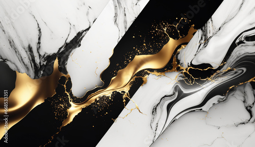 Abstract marble background with gold splashes. AI
