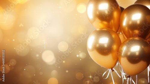 Golden balloons background with copy space. AI