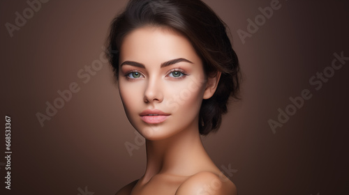 Beauty portrait of young woman with perfect skin. AI