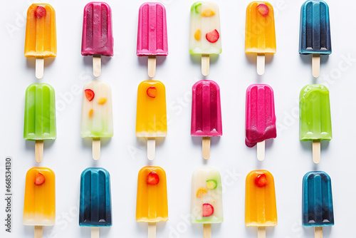 A striking  overhead shot of brightly coloured ice lollies