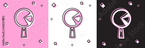Set Omelette in frying pan icon isolated on pink and white, black background. Omelet in a skillet. Vector