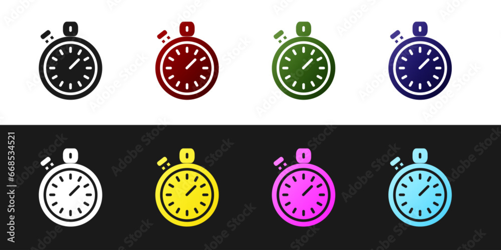 Set Stopwatch icon isolated on black and white background. Time timer sign. Chronometer sign. Vector Set Stopwatch icon isolated on black and white background. Time timer sign. Chronometer sign. Vector