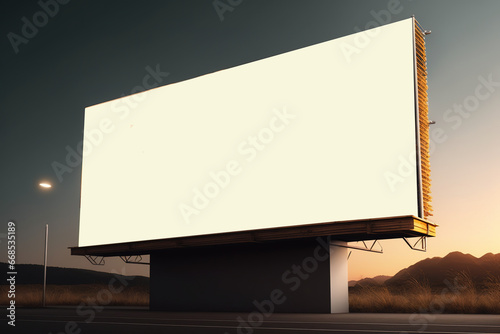 Blank billboard on the road at sunset. billboard mockup photo