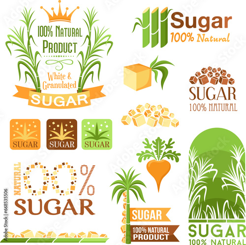 Sugar labels, symbols, emblems and icons for design