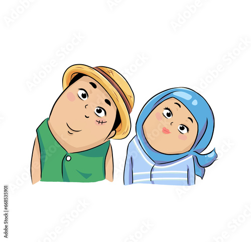 Cute couple potrait illustration chibi style 