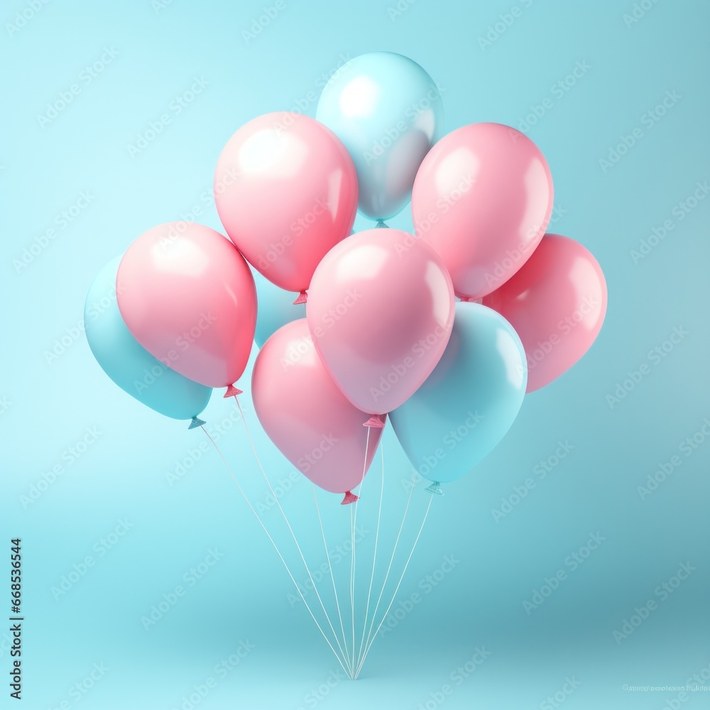 pink and blue balloons on a blue background 