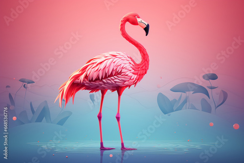 A beautiful flamingo  paper art style