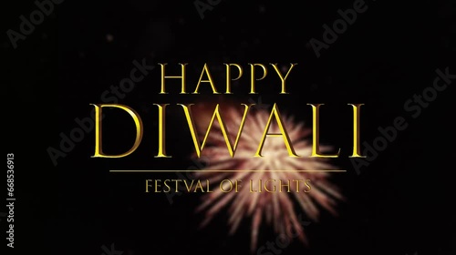 Fireworks in the sky with Happy Diwali text