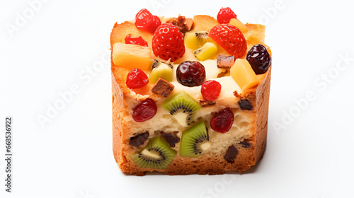 Half a fruit cake on isolated white background