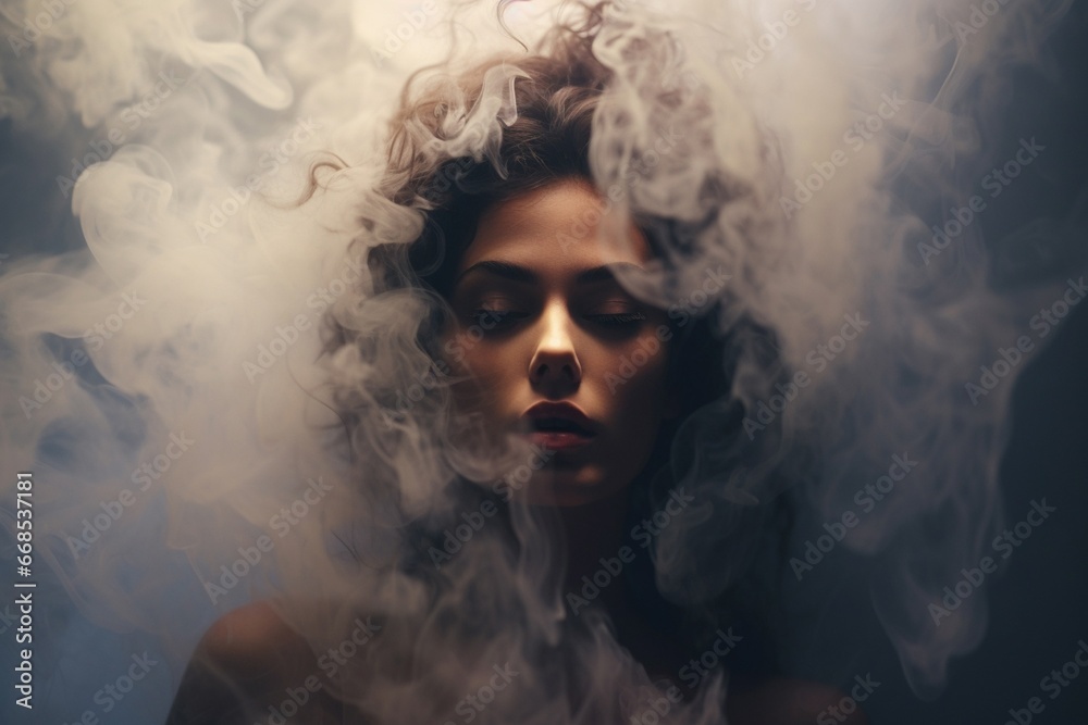 The face of a woman in smoke