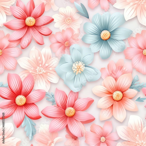 Seamless Embroidered Pastel Floral Patterns, 3d Flower Digital Paper Pack, Seamless Pattern, Flower Background, Seamless Texture, Scrapbook © Nattadesh