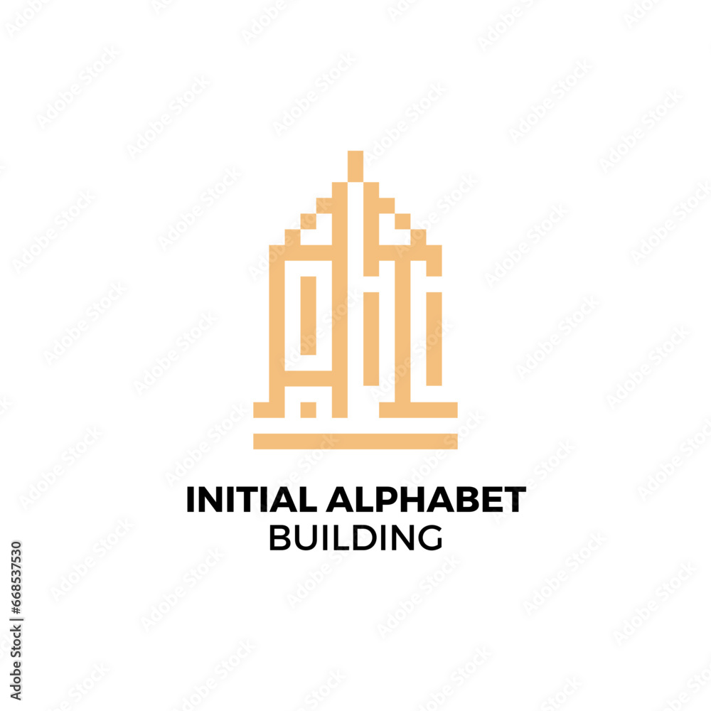 Initial logo letter AT alphabet building