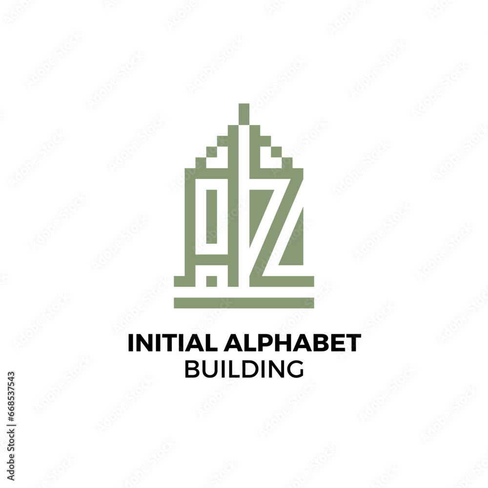 Initial logo letter AZ alphabet building Initial logo letter AZ alphabet building