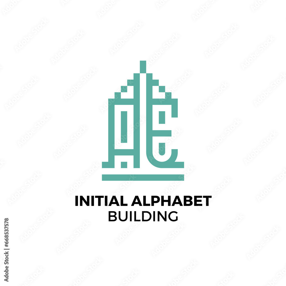 Initial logo letter AE alphabet building