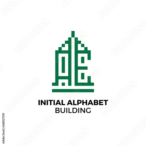 Initial logo letter AE alphabet building