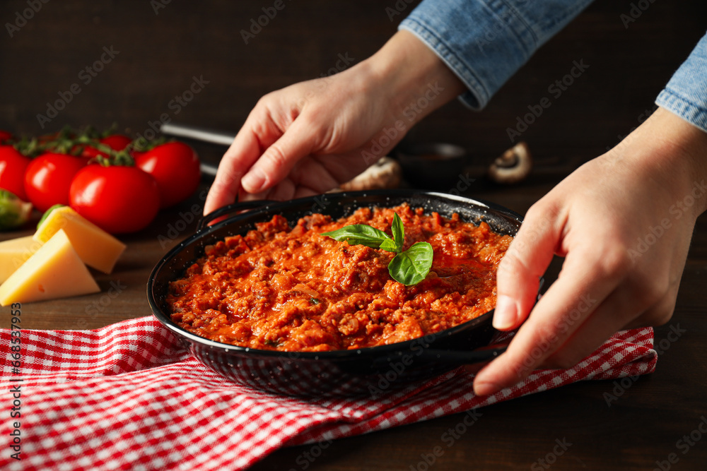 Bolognese sauce, concept of tasty and delicious food