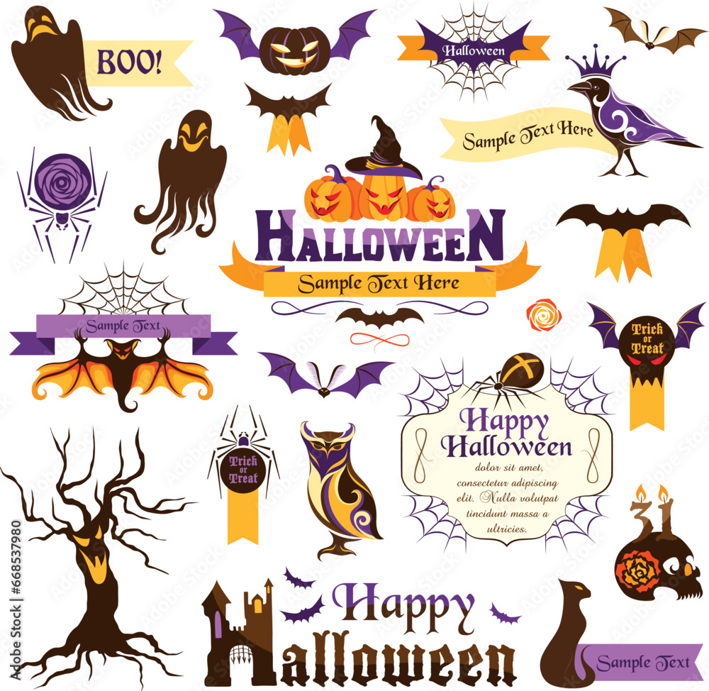 Set of halloween design elements. Color version