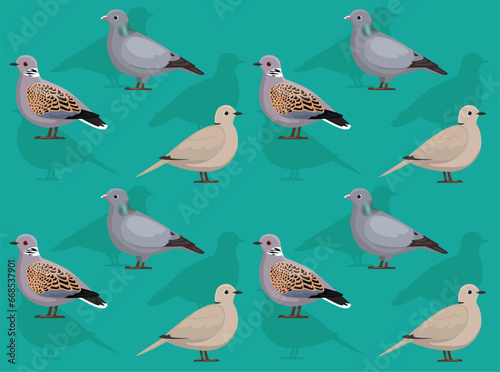 Bird Eurasian Collared Dove Cartoon Cute Seamless Wallpaper Background