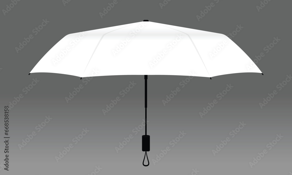 White compact small umbrella rain template on gray background, vector file.