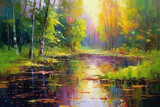 oil painting of autumn river lake