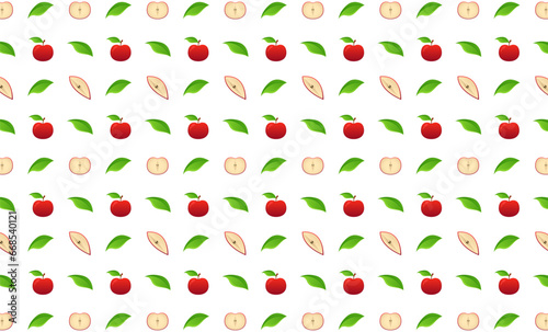 Fototapeta Naklejka Na Ścianę i Meble -  Apple whole, leaf and slice seamless pattern.Beautiful vector seamless pattern with whole Apple, leaves and Apple pieces. Doodles. Suitable for wallpaper,  surface textures, textile.