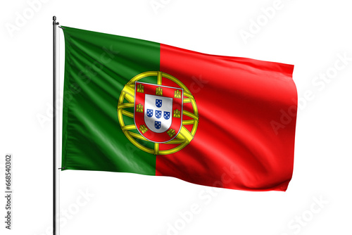 3d illustration flag of Portugal. Portugal flag waving isolated on white background with clipping path. flag frame with empty space for your text.