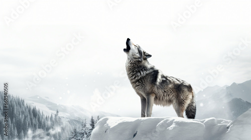 Howling wolf winter isolated on a white background