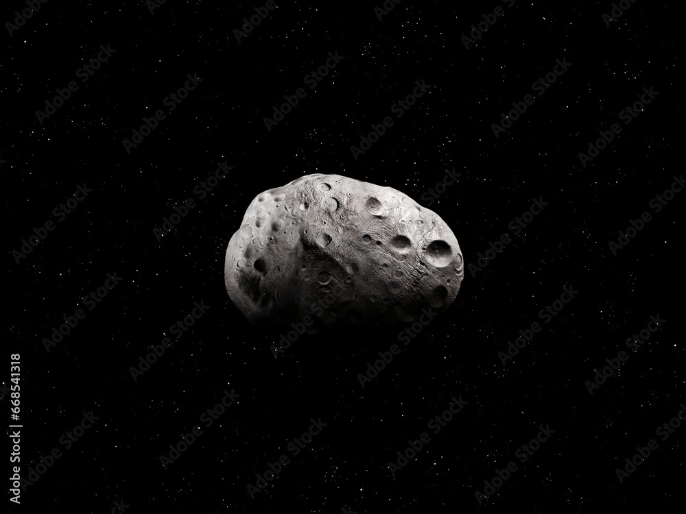 Space stone on a black background isolated. Lone large asteroid. Space stone on a black background isolated. Lone large asteroid.