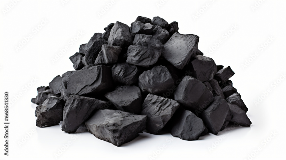 Heap of coal isolated on white background