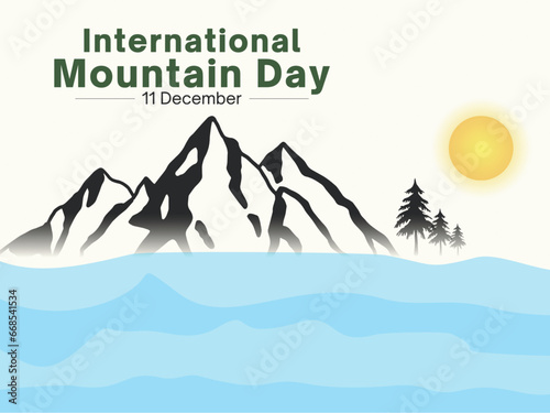International Mountain Day Background with Green mountain and tree illustration. Mountain day typography backdrop