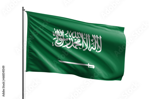3d illustration flag of Saudi Arabia. Saudi Arabia flag waving isolated on white background with clipping path. flag frame with empty space for your text.