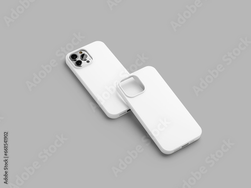 Isometric White Blank iPhone 13 Pro Max Phone Case Mockup