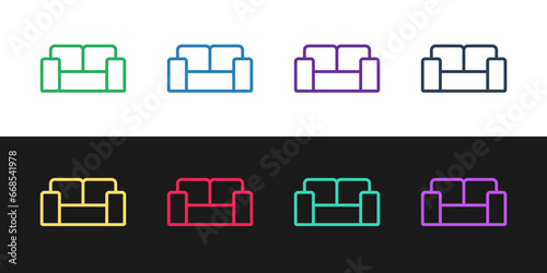 Set line Sofa icon isolated on black and white background. Vector © vector_v