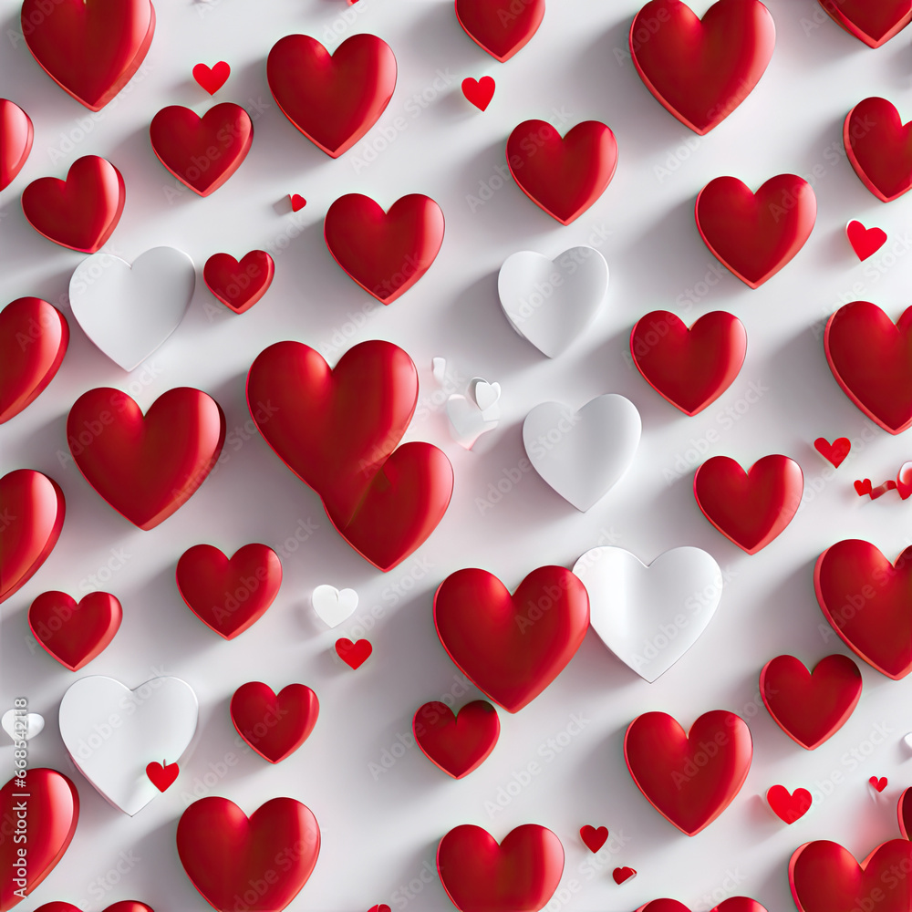 pattern with red hearts on white background