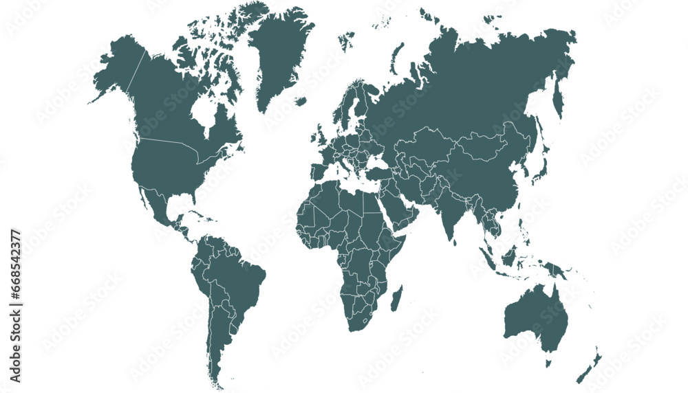 Fototapeta premium World map. Silhouette map. Color modern vector map.
