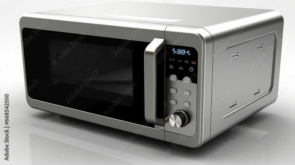 Slim stainless steel microwave with sensor cooking. AI generated Slim stainless steel microwave with sensor cooking. AI generated