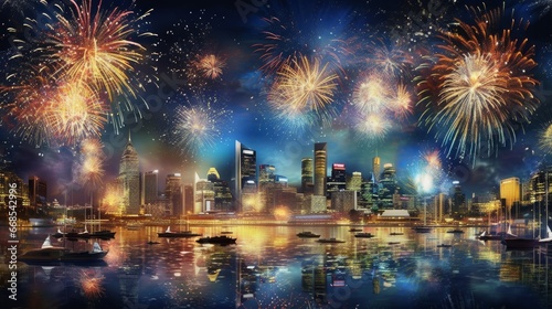 Sparkling new years eve parties and fireworks. AI generated