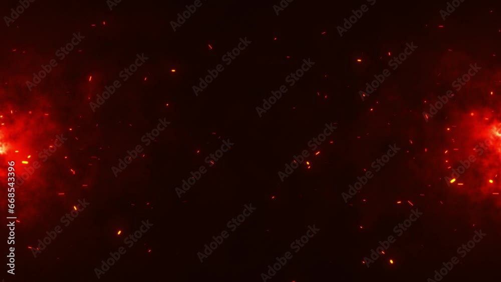 Flying sparks and coals from a fire. abstract glowing particles of burning fire and smoke on a black background, bonfire flares