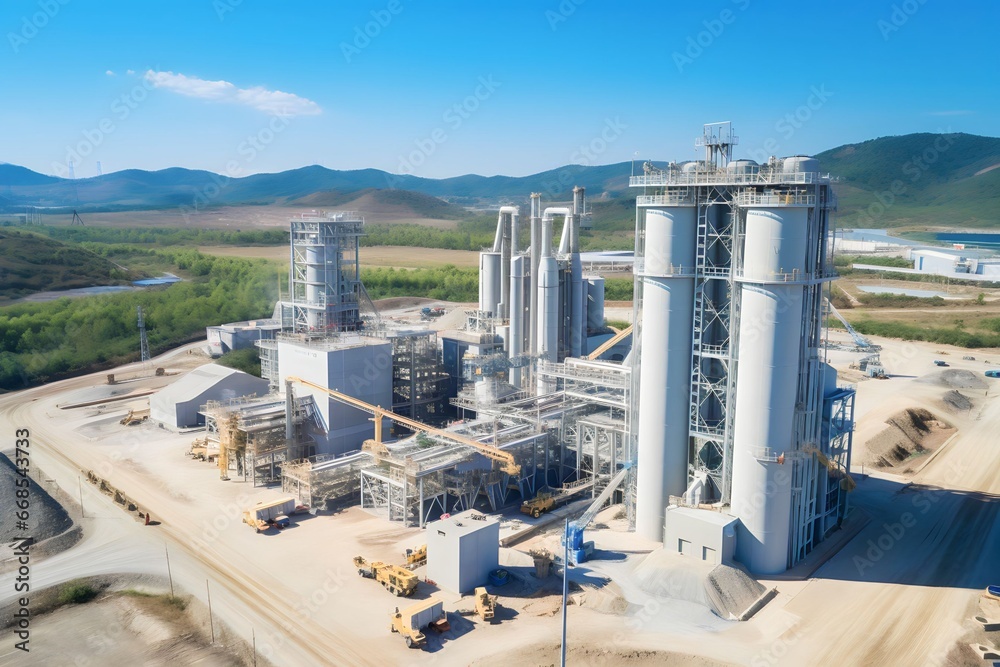 Aerial view of cement concrete factory - obrazy, fototapety, plakaty 