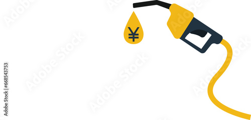 Fuel nozzle icon. Gasoline pump symbol with yen currency. Flat vector illustration icon.