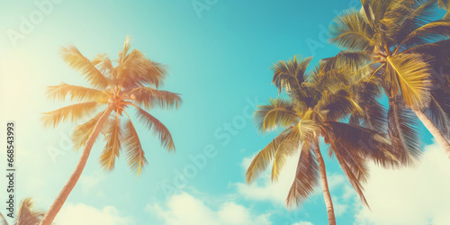 Summer holidays travel concept. Palm trees against blue sky © BHM
