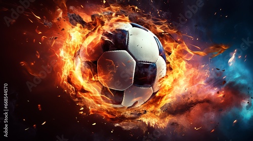 Soccer ball in motion on fire
